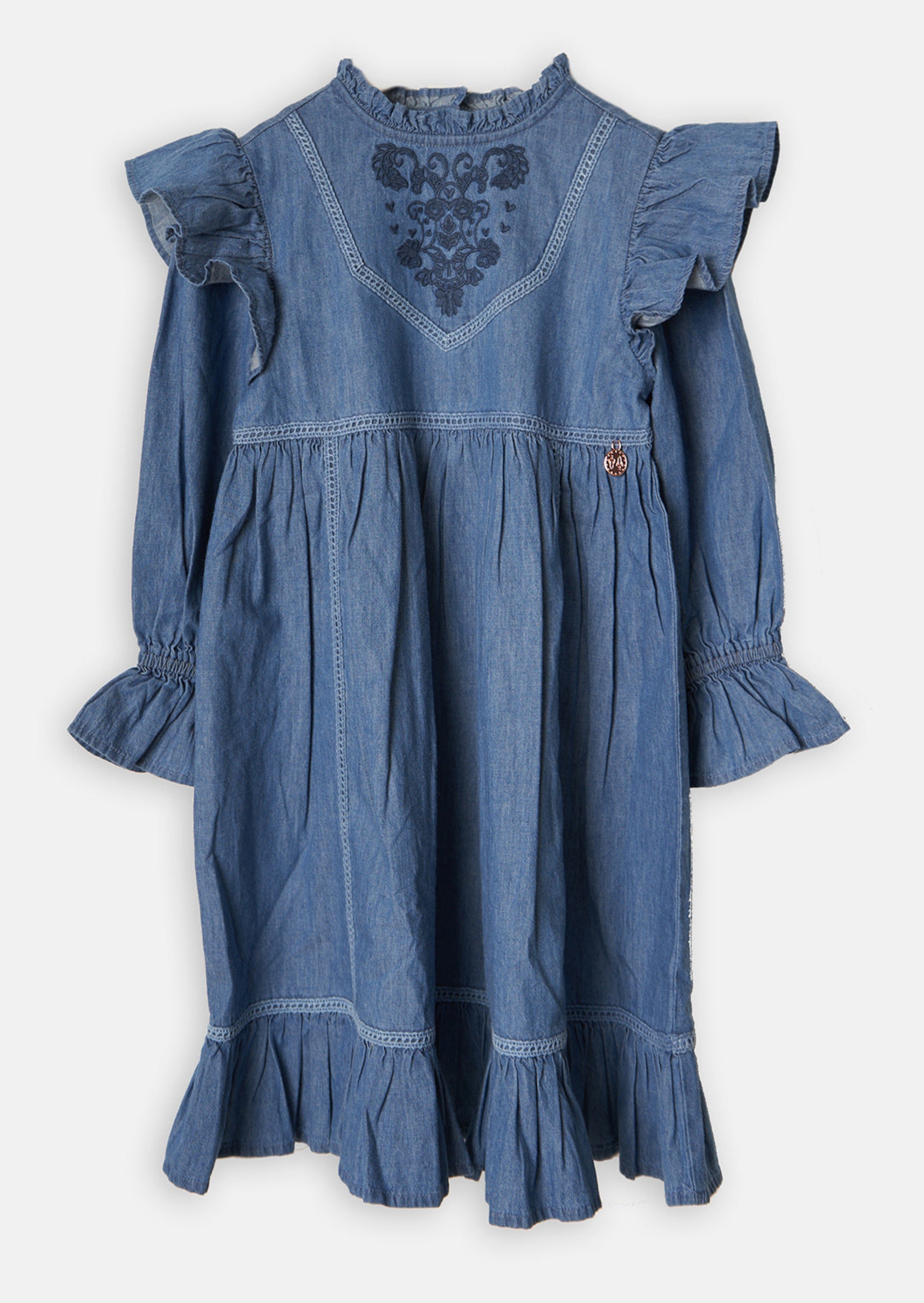 Girls Embroidered Cotton Blue Premium Dress