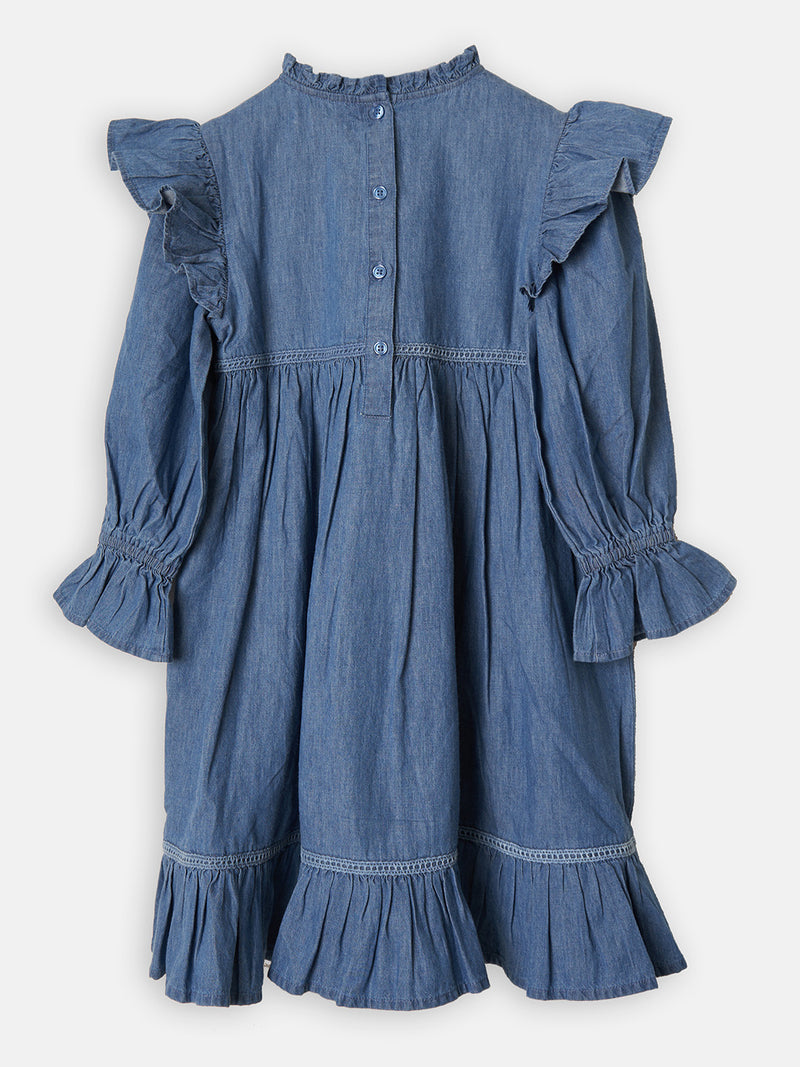 Girls Embroidered Cotton Blue Premium Dress