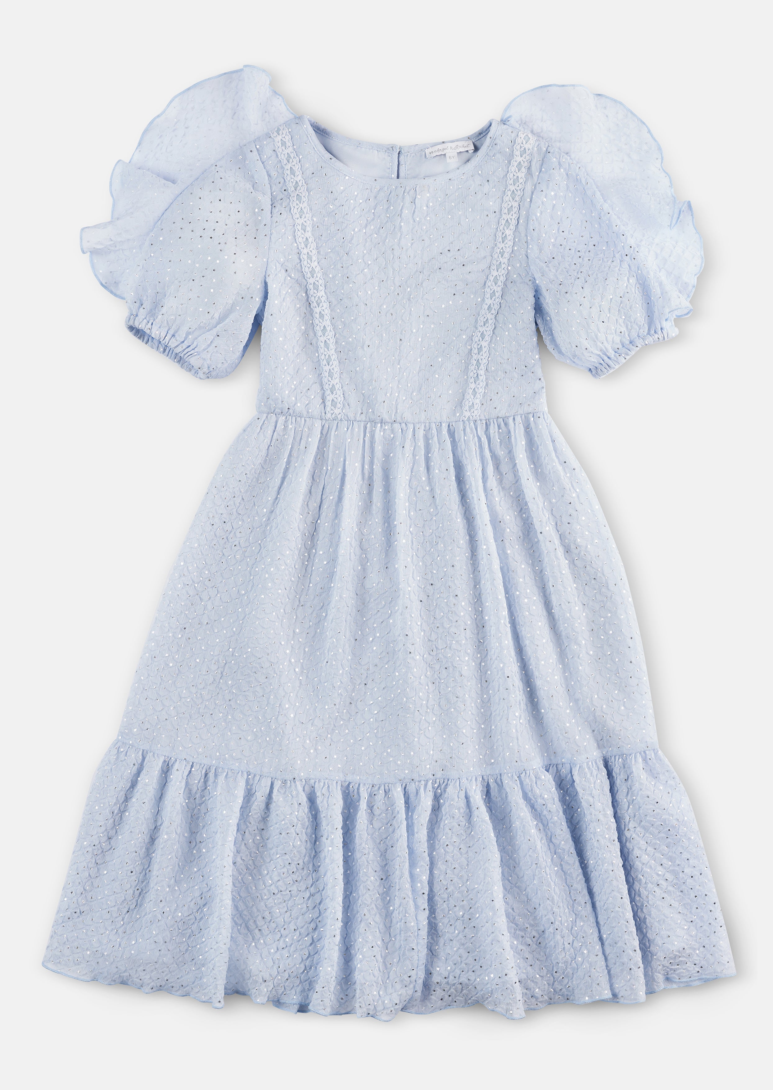 Girls Blue Self Textured Premium Dress