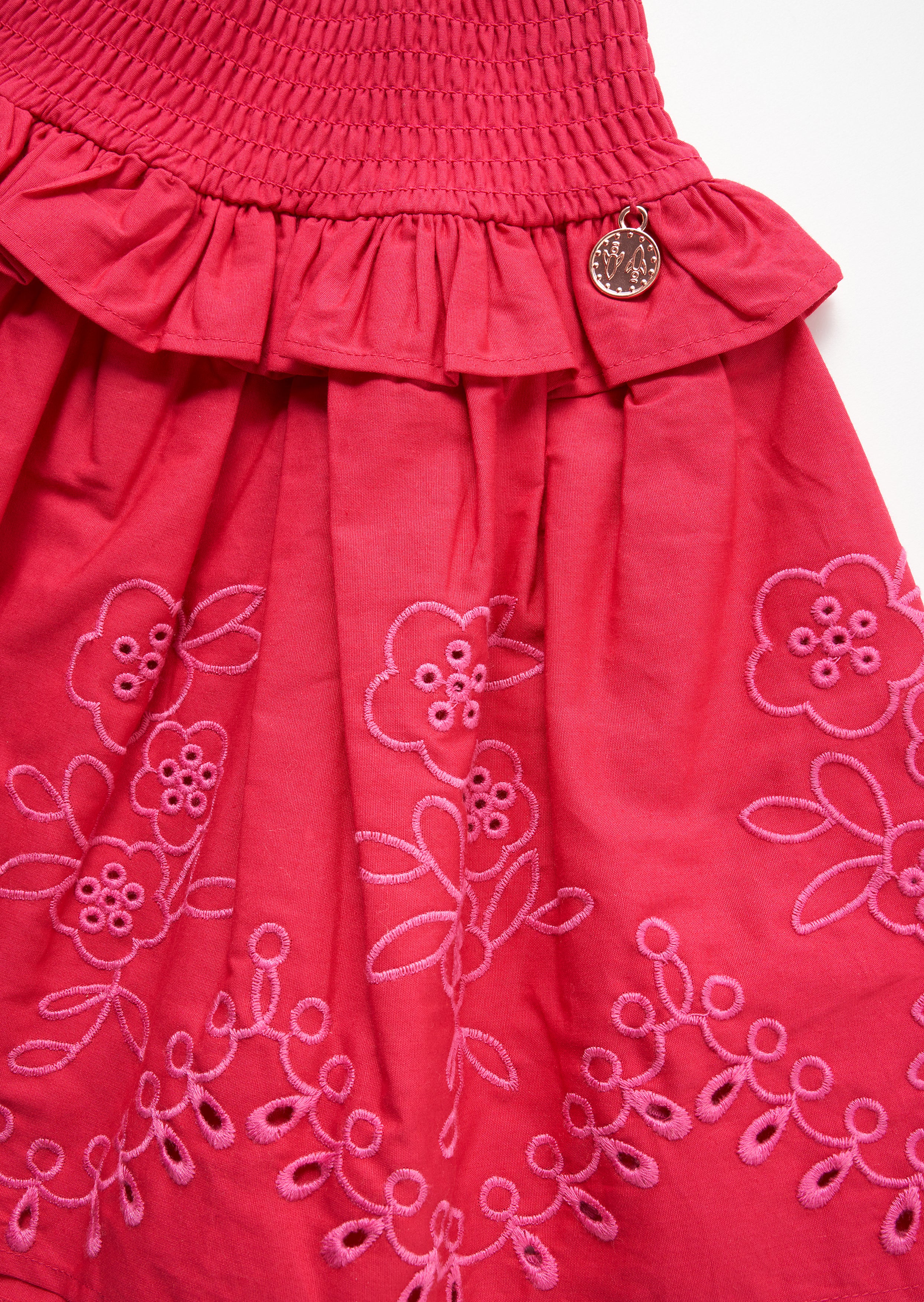 Girls Floral Embroidered Pink Skirt