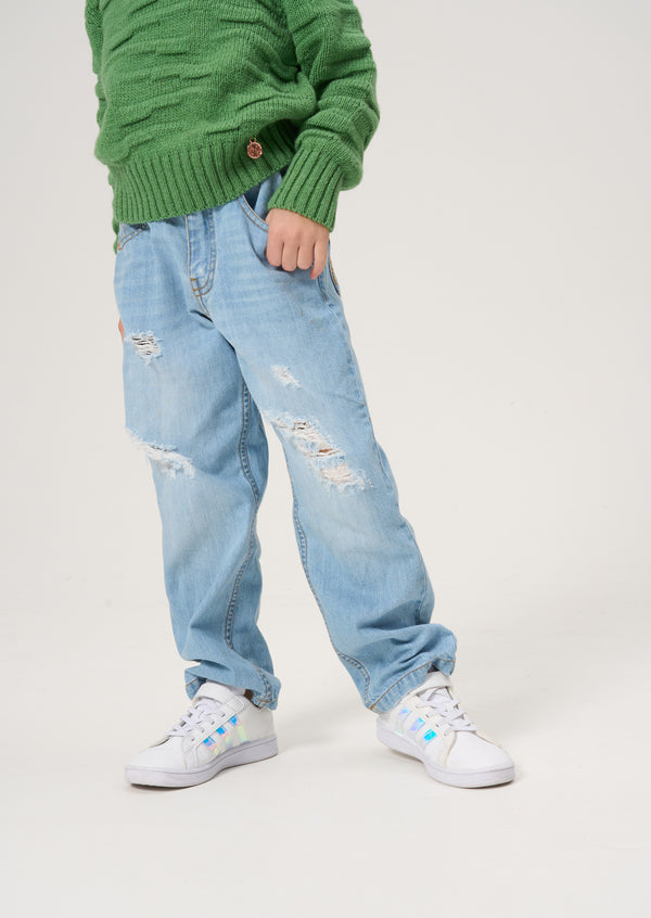 Girls Blue Denim Wide Leg Jeans
