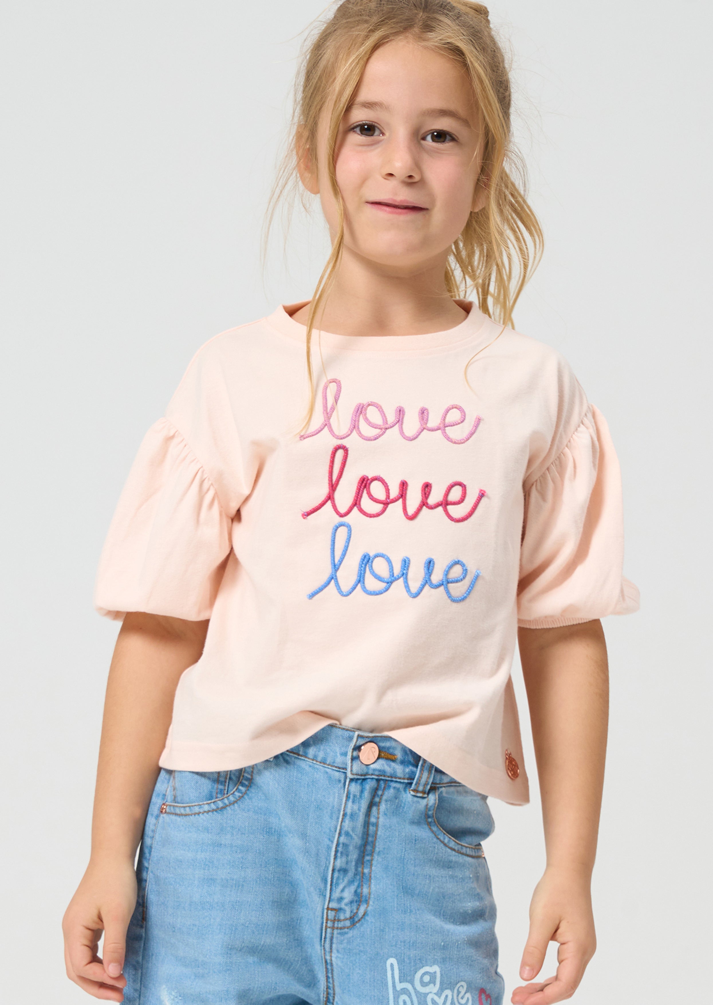 Girls Cotton Pink T-Shirt with Balloon Sleeves