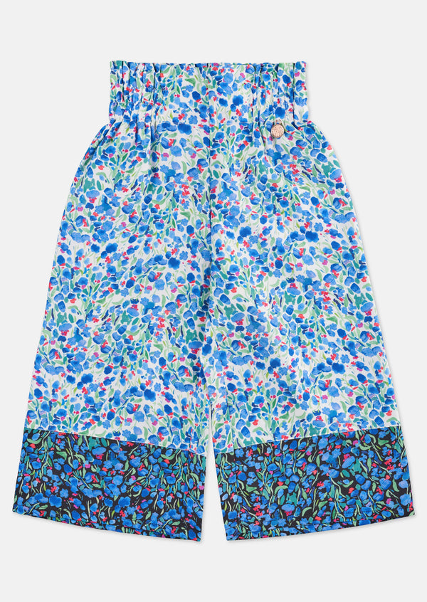 Girls Floral Printed Blue Culottes