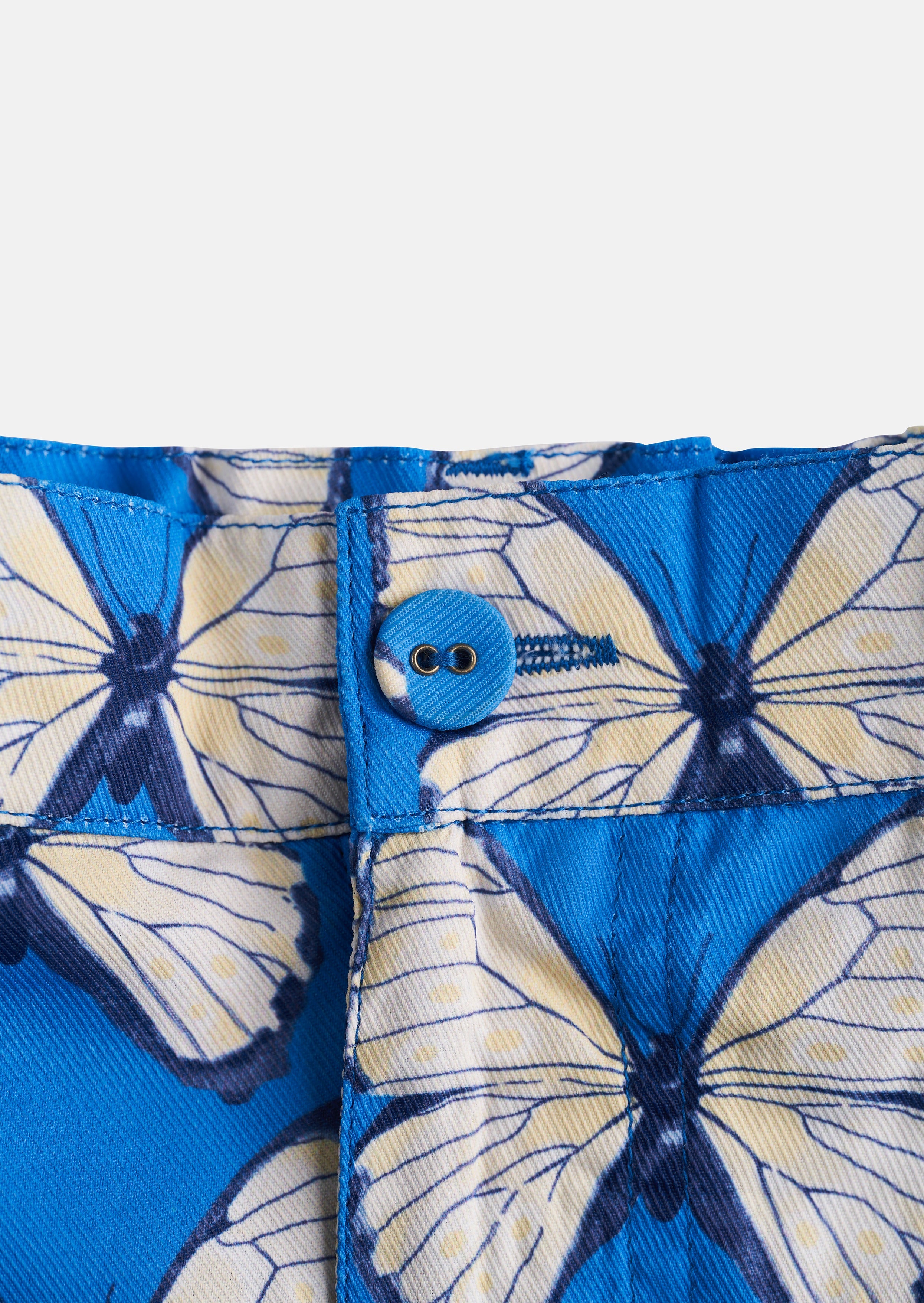 Girls Blue Butterfly Printed Shorts