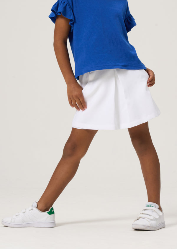 Girls Solid White Woven Shorts