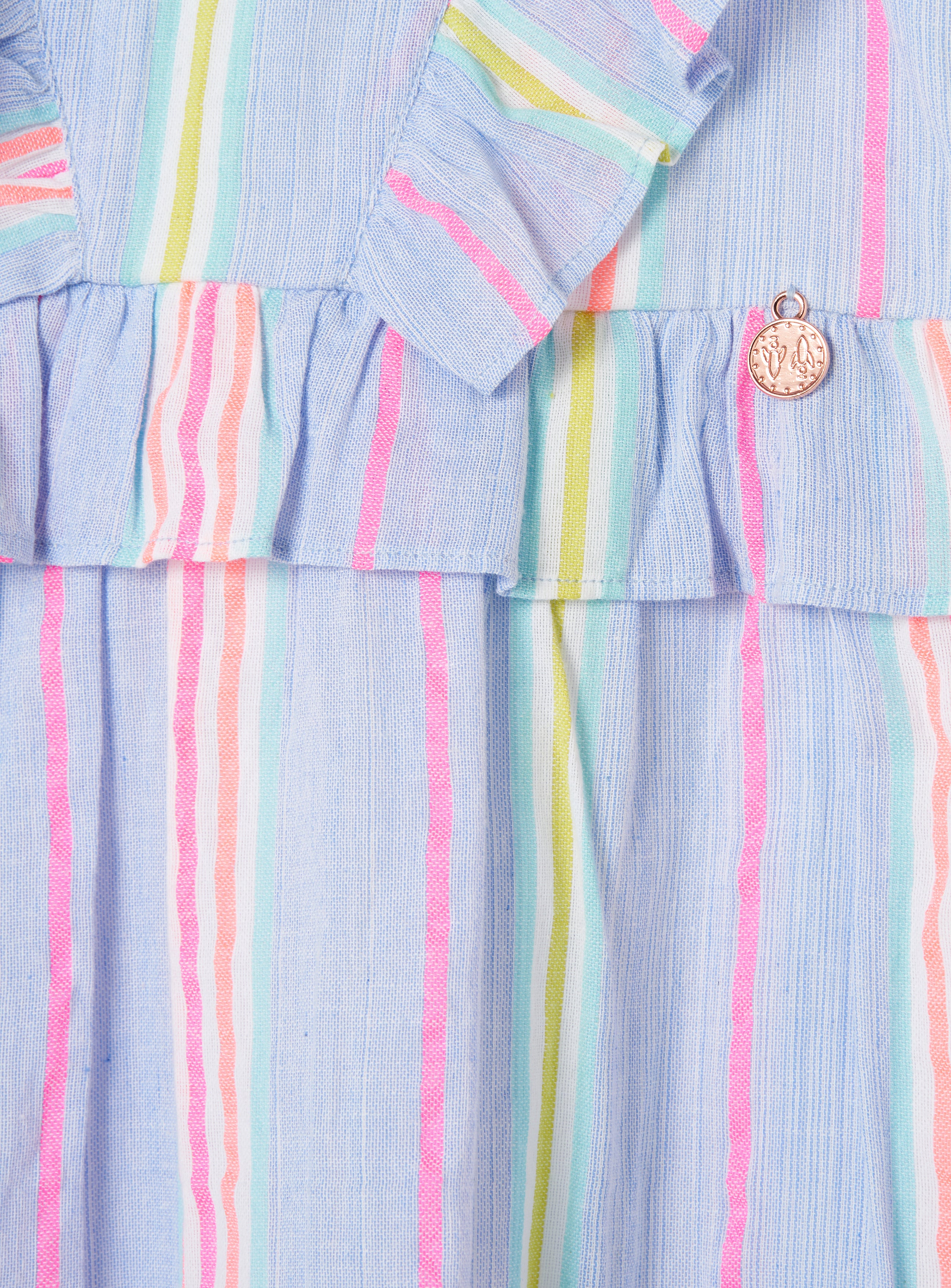 Girls Rainbow Striped Blue Dress