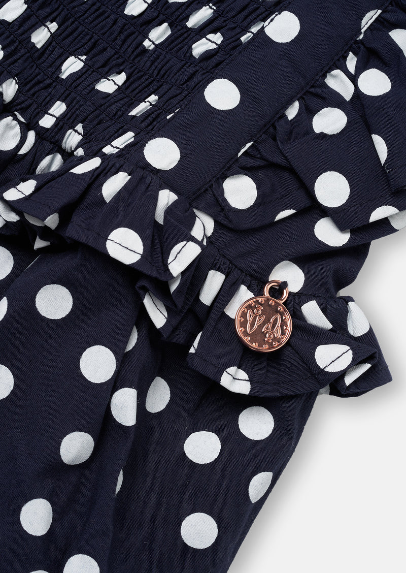 Baby Girls Navy Spot Printed Cotton Playsuit