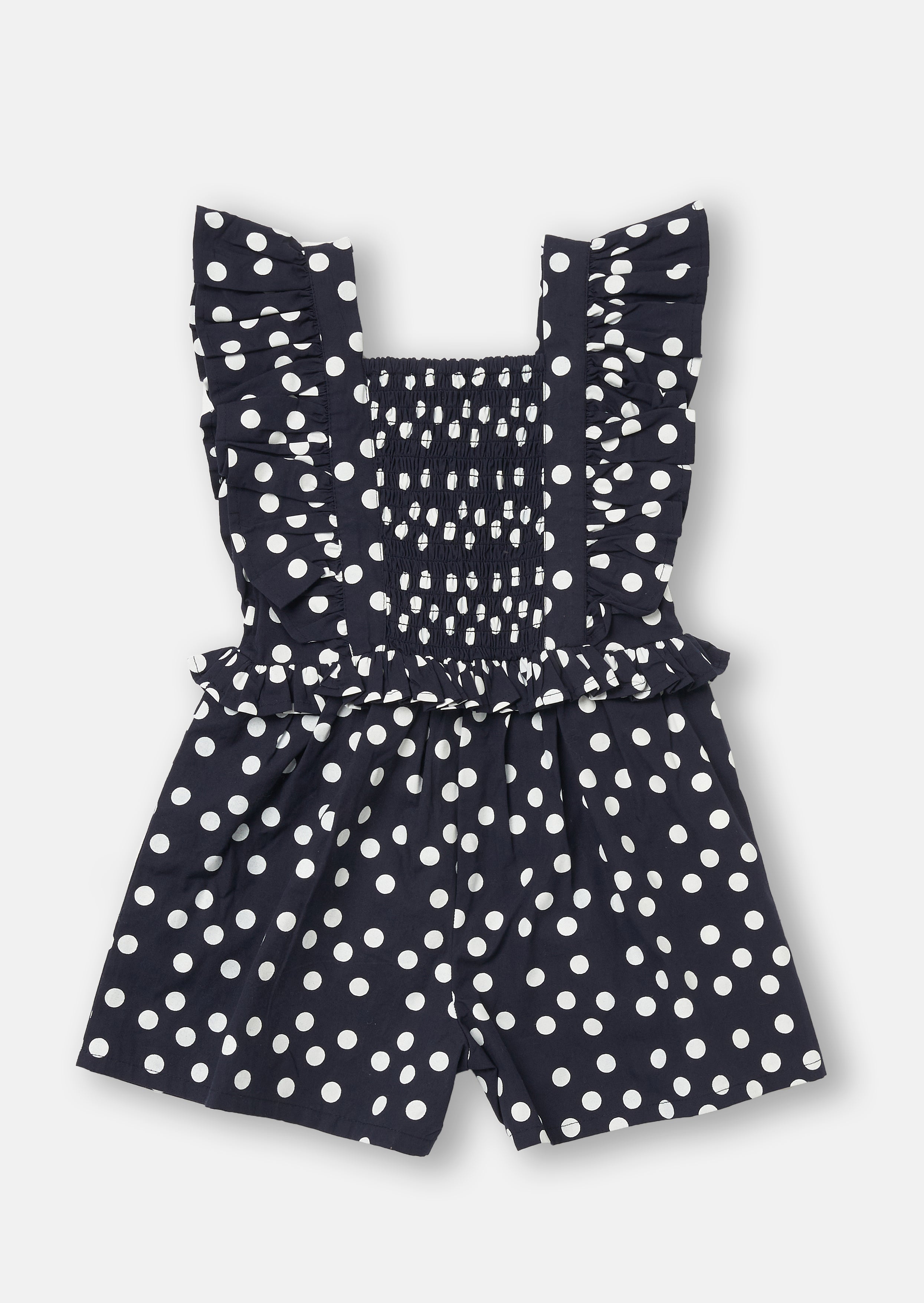 Baby Girl Navy Spot Printed Cotton Playsuit