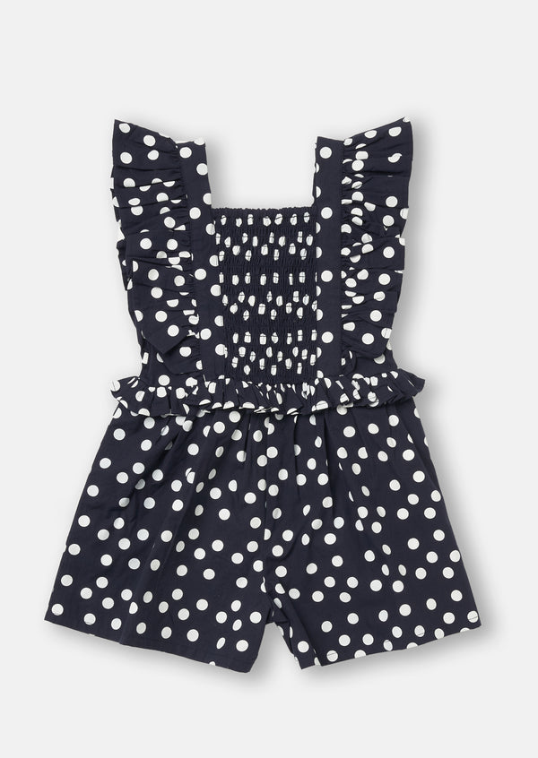 Baby Girls Navy Spot Printed Cotton Playsuit