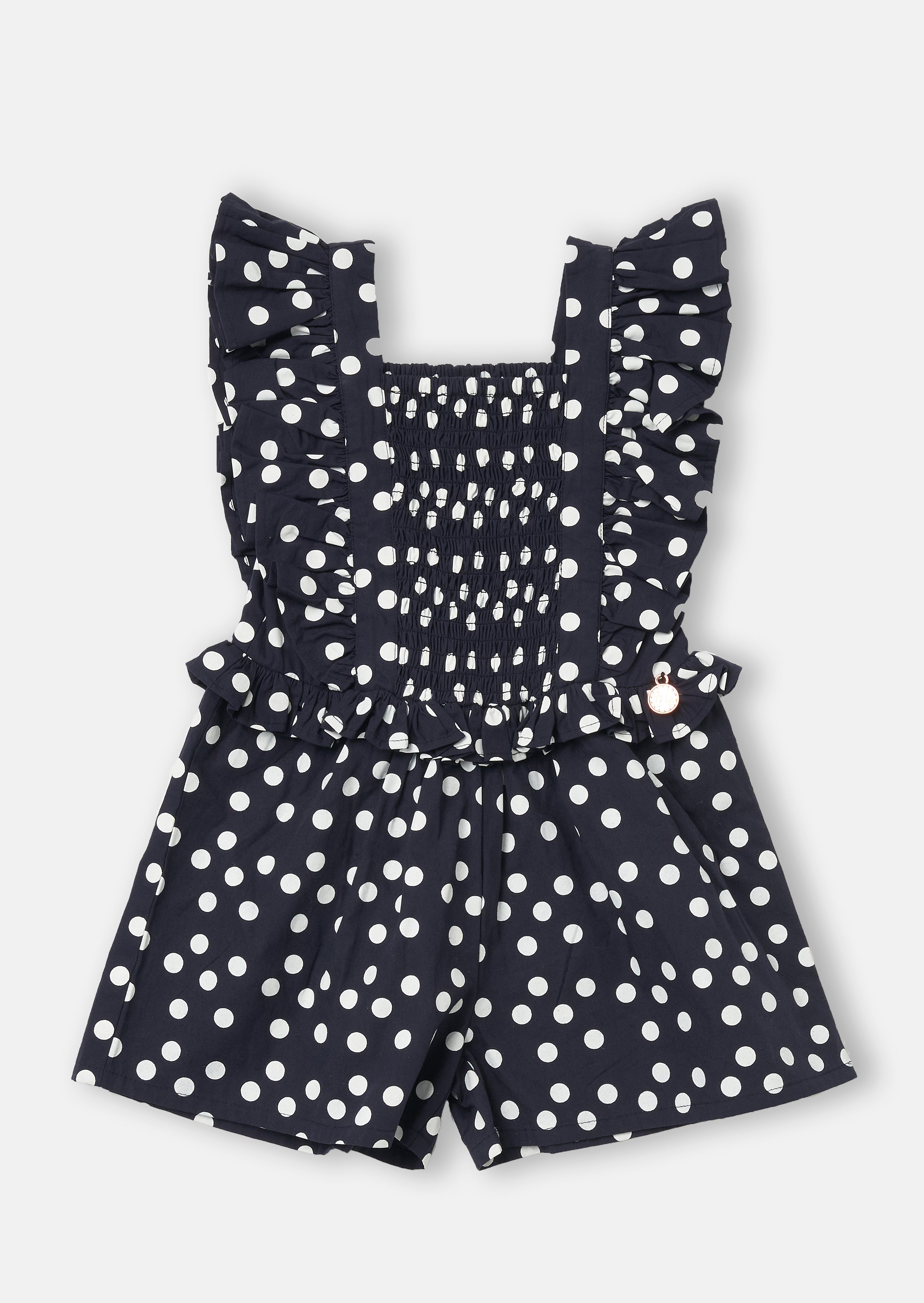 Baby Girl Navy Spot Printed Cotton Playsuit