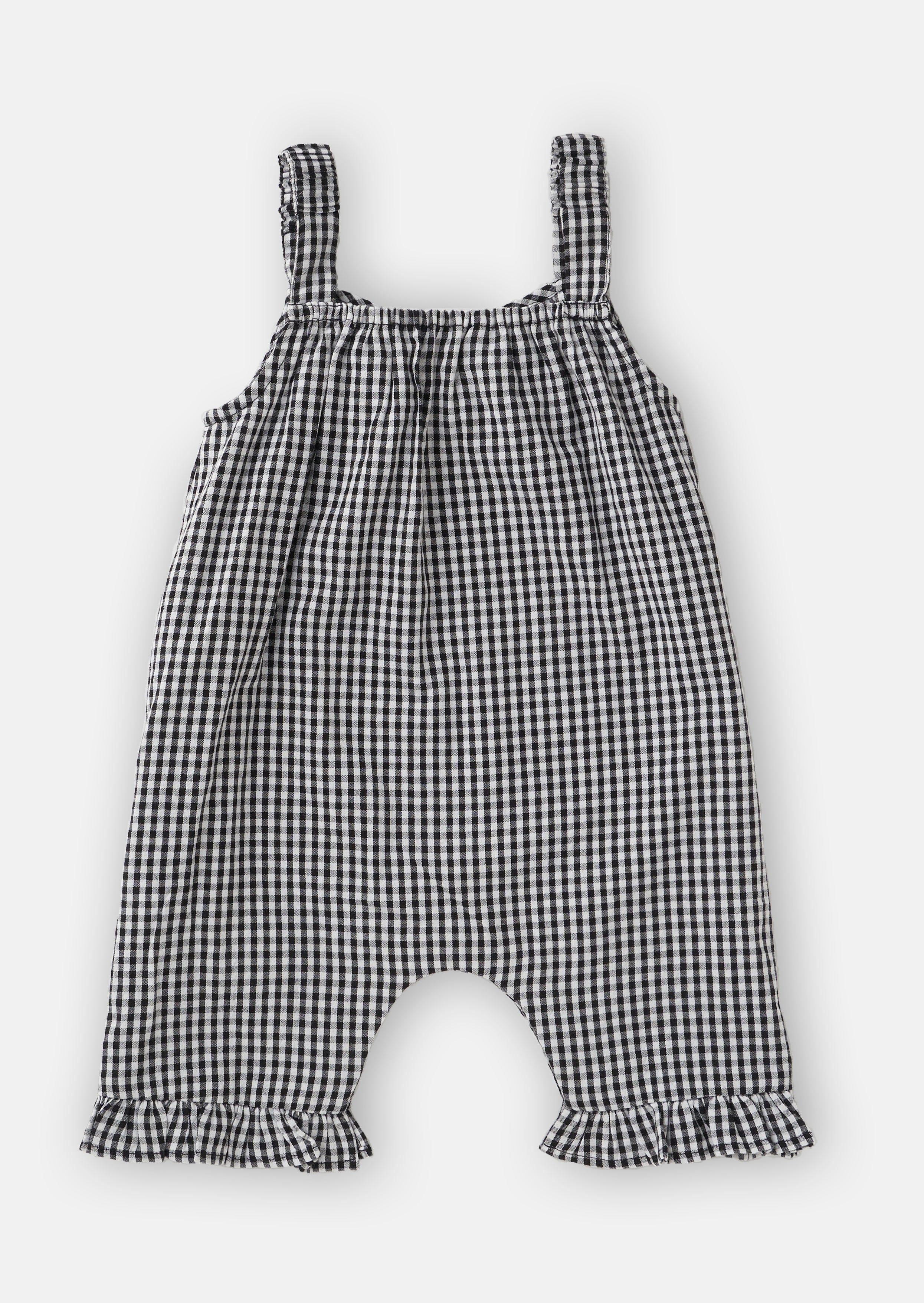 Baby Girl Black and White Checked Cotton Playsuit