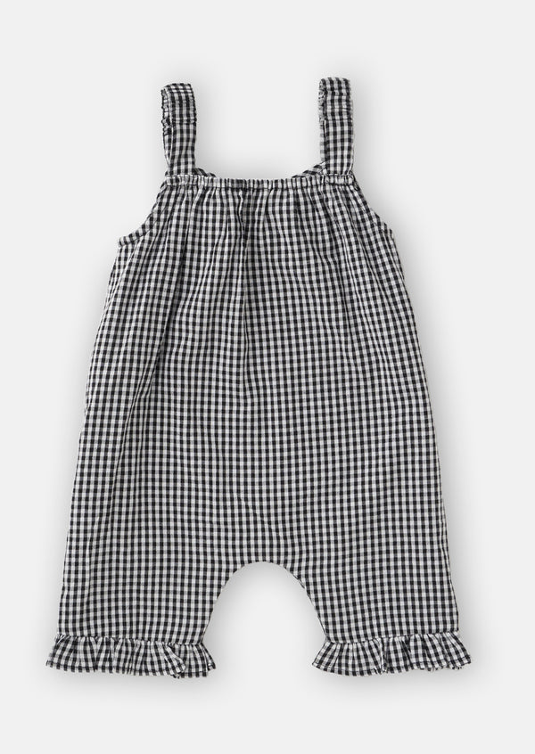 Baby Girls Black and White Checked Cotton Playsuit