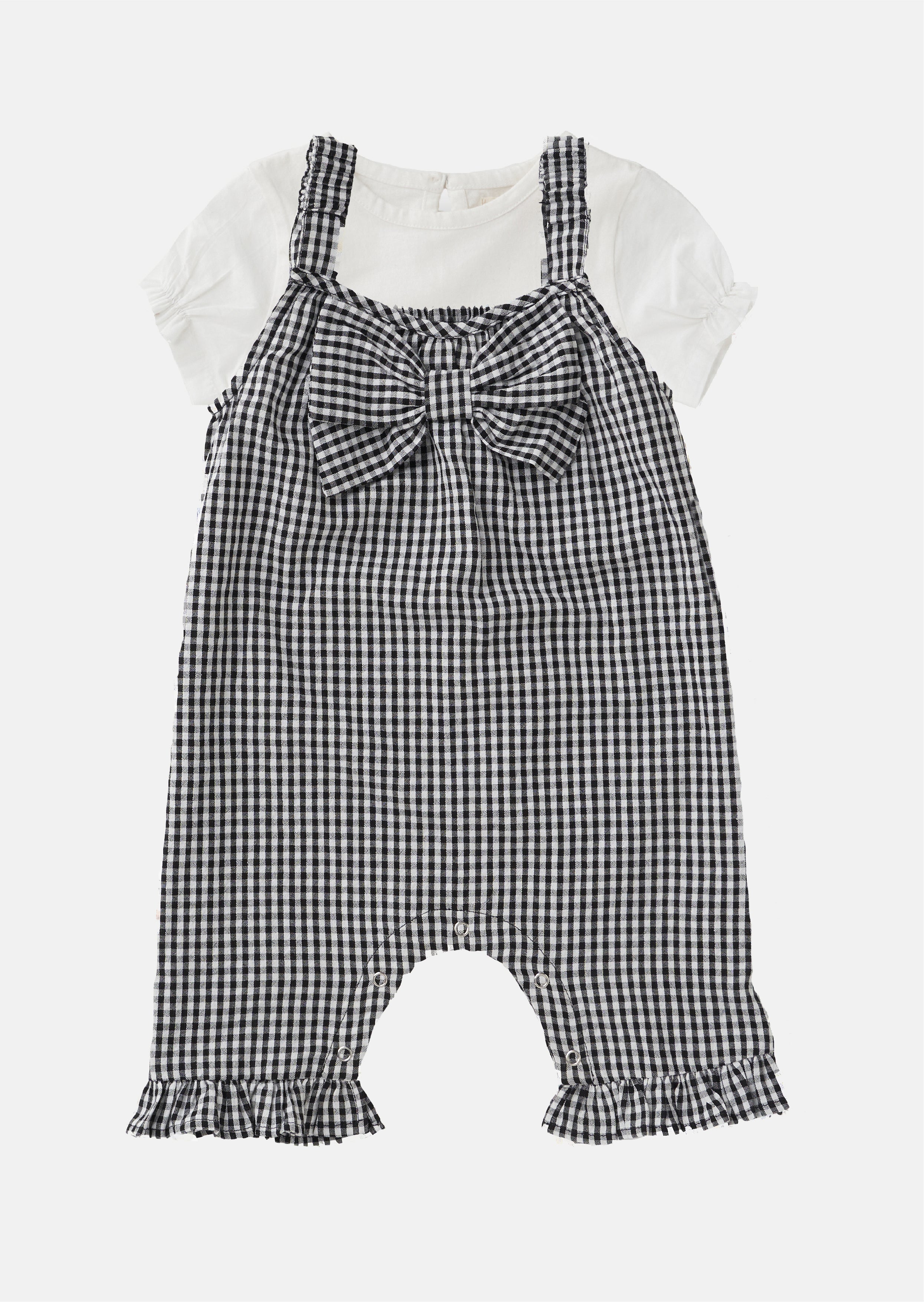 Baby Girl Black and White Checked Cotton Playsuit
