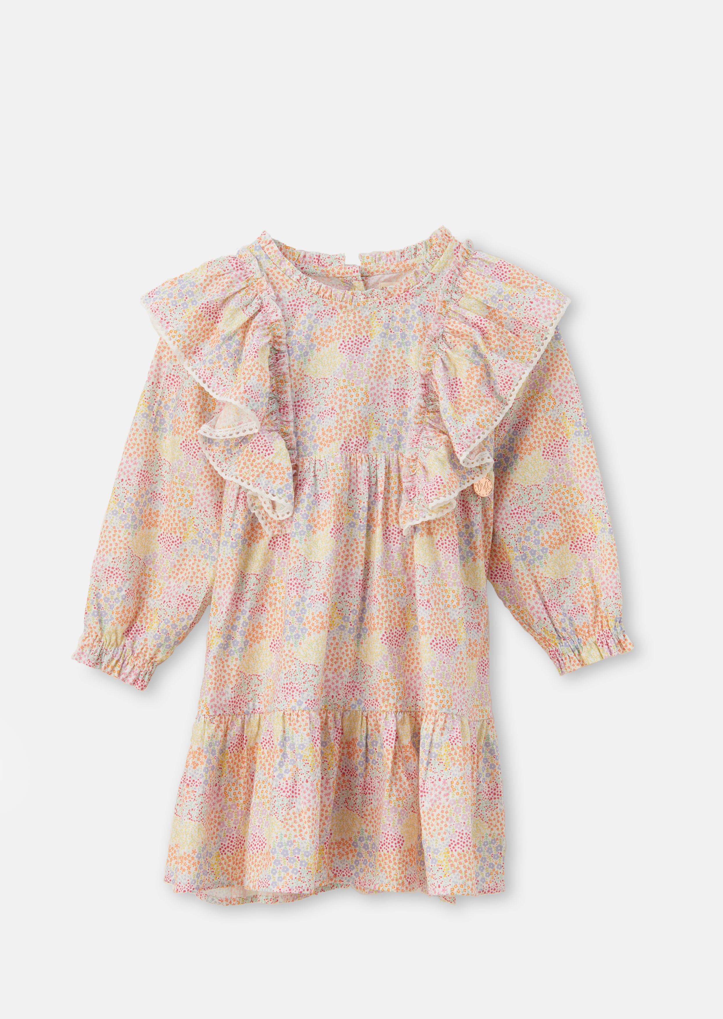 Baby Girl Floral Printed Cotton Pink Rainbow Dress