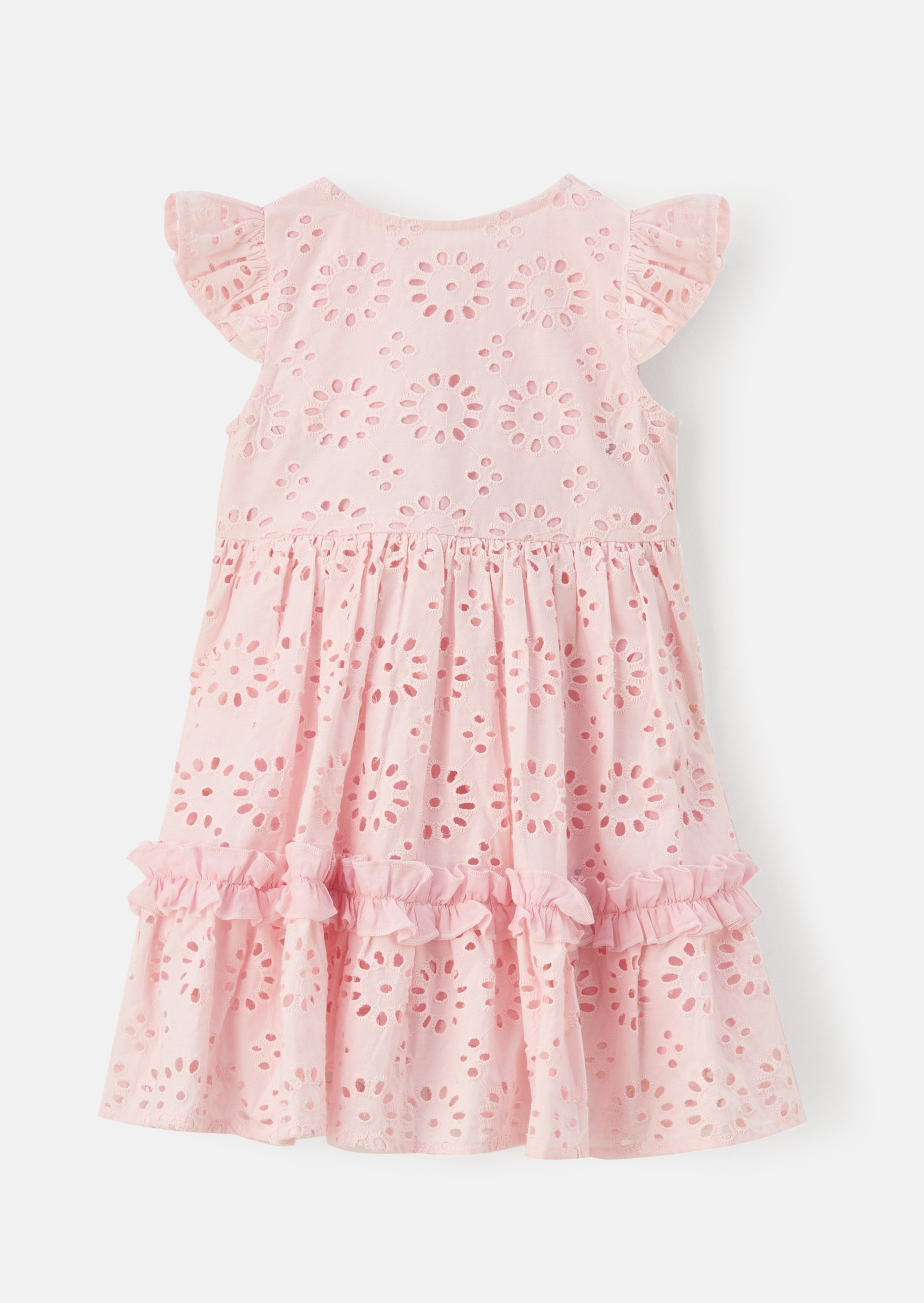 Girls Floral Embroidered Cotton Pink Dress with Pocket
