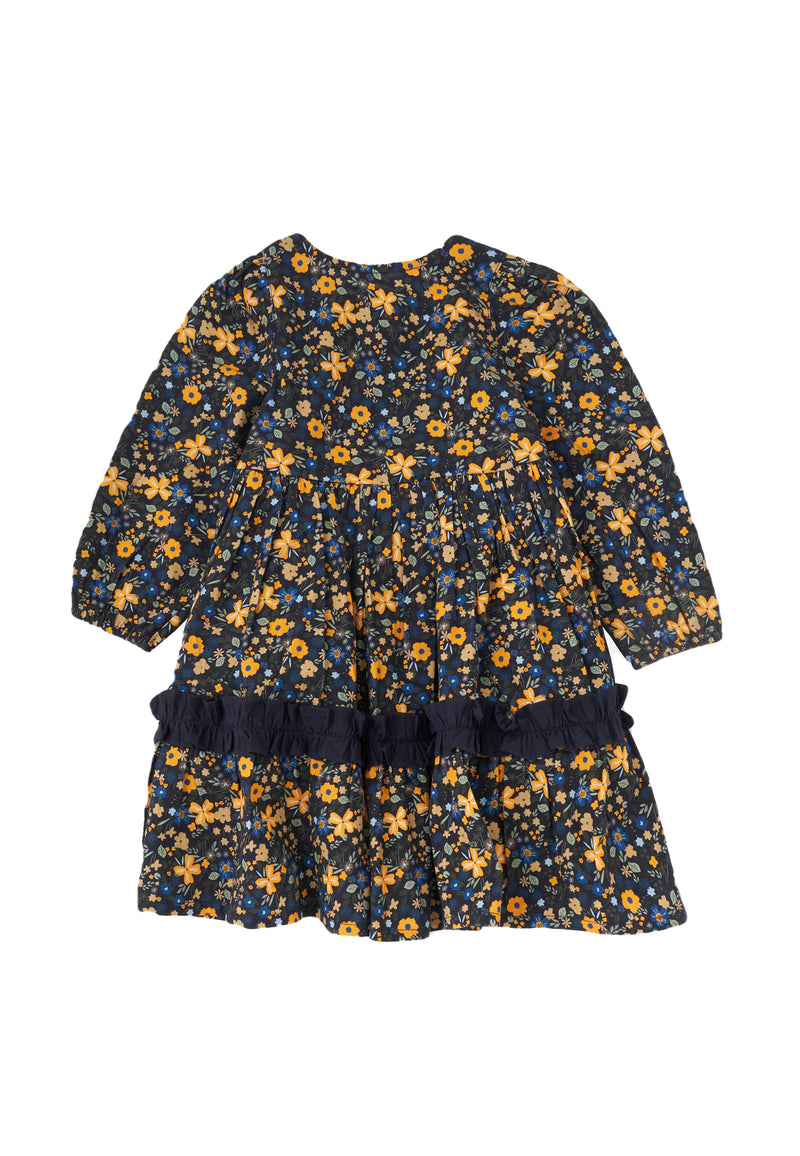 Baby Girl Floral Printed Navy Dress with Pocket