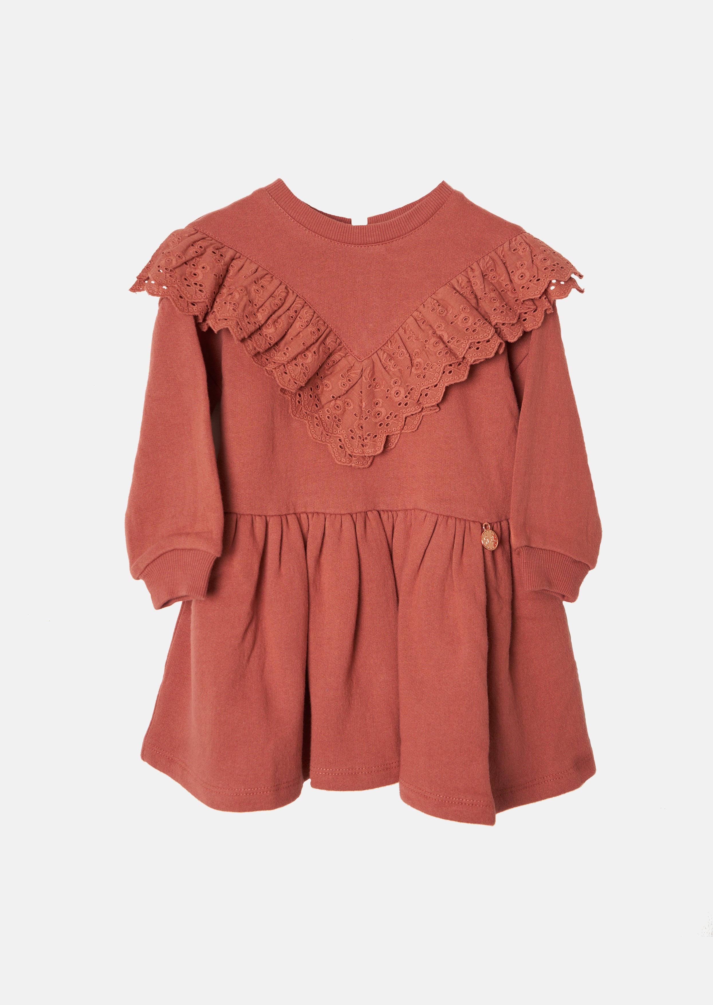 Baby Girl Embroidered Frill Brown Dress