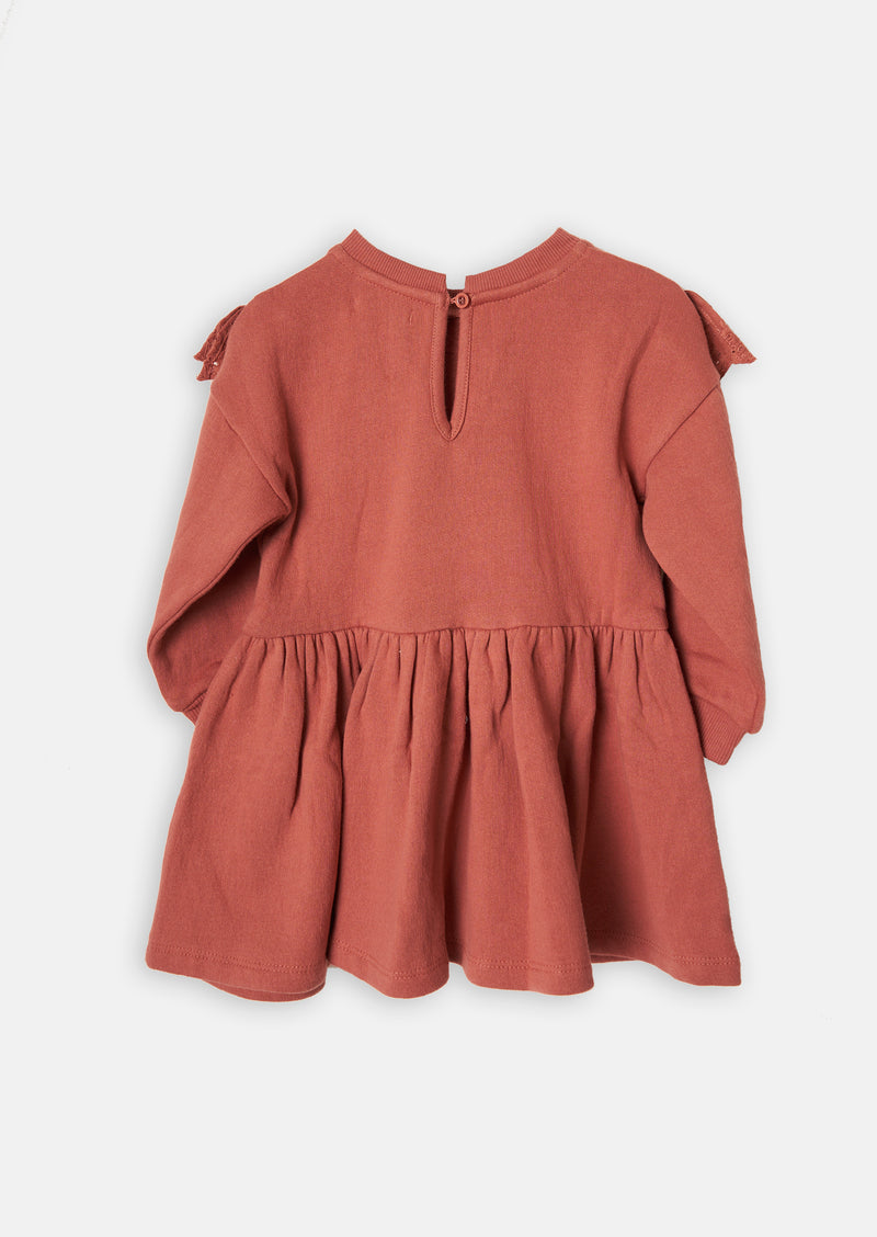 Baby Girls Embroidered Frill Brown Dress