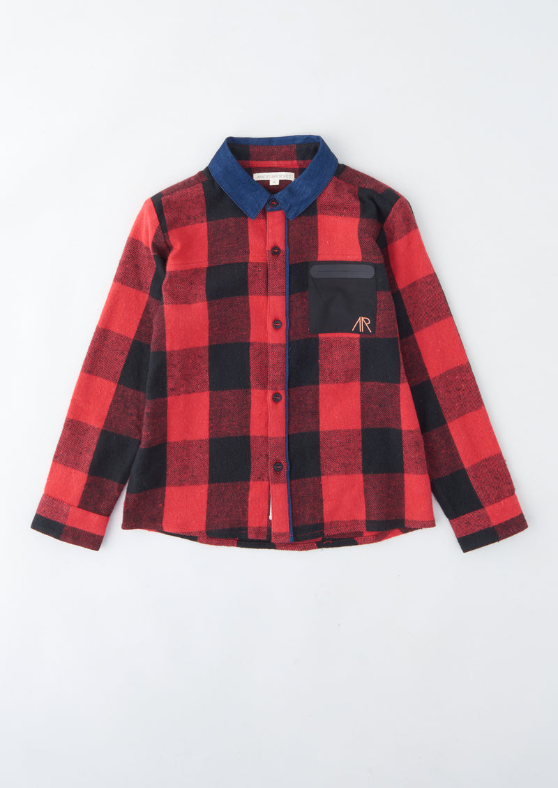 Boys Checked Full Sleeves Cotton Red Shirt