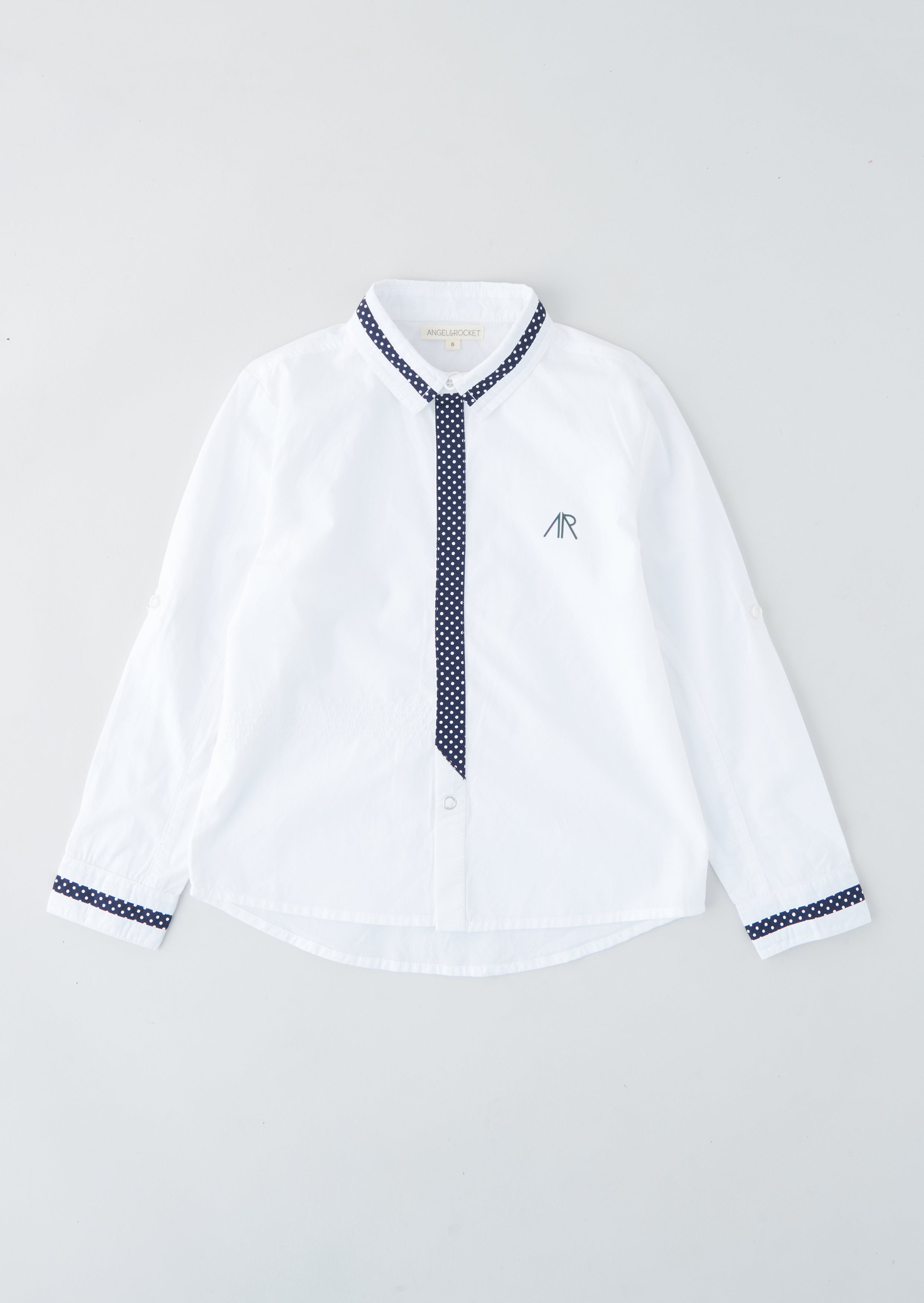 Boys Spot Trimmed Full Sleeves Cotton White Smart Shirt