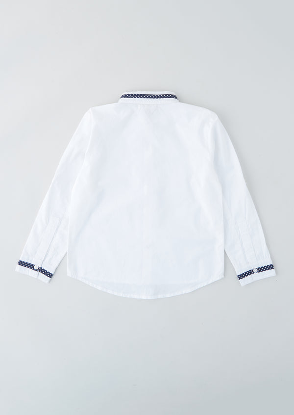 Boys Spot Trimmed Full Sleeve Cotton White Smart Shirt