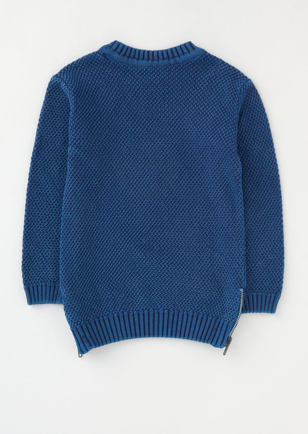 Boys Side Zip Ribbed Blue Sweater