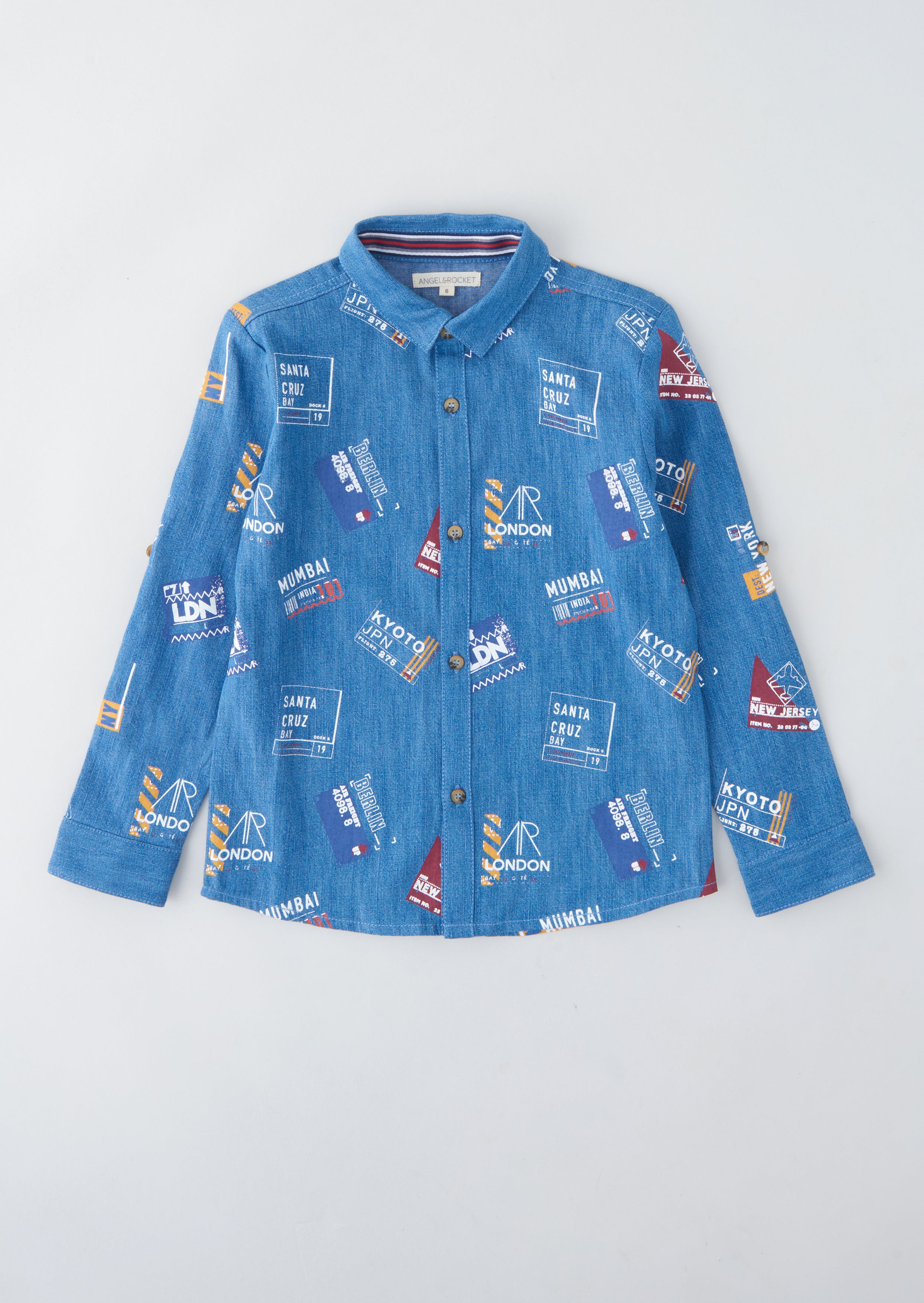 Boys Cotton Printed Full Sleeves Blue Shirt