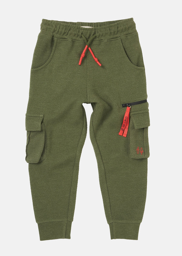 Boys Solid Green Cargo Joggers