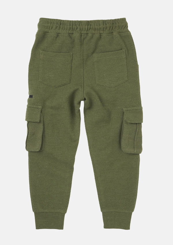 Boys Solid Green Cargo Joggers