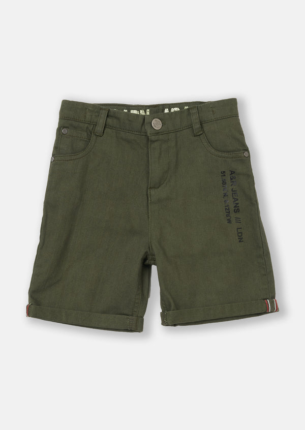 Boys Solid Green Denim Shorts