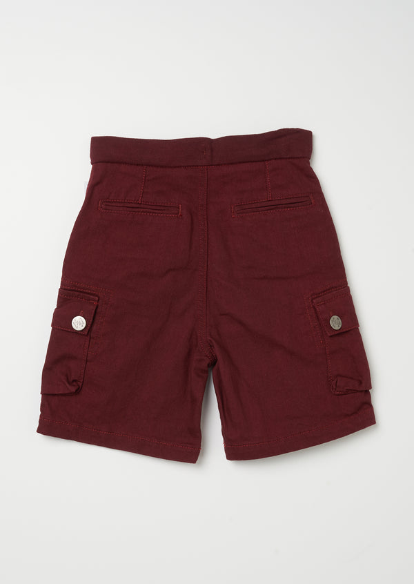Boys Maroon Cargo Woven Shorts