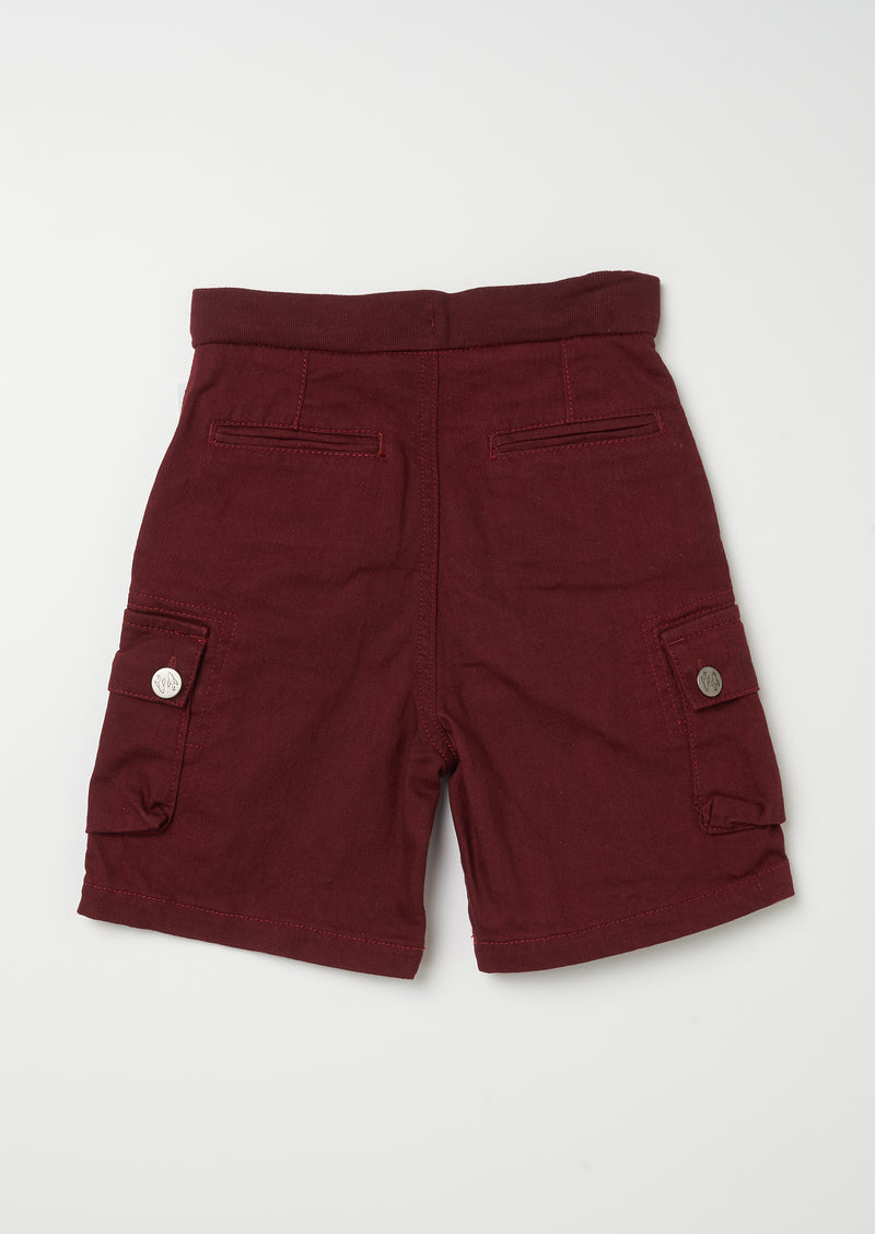 Boys Maroon Cargo Woven Shorts
