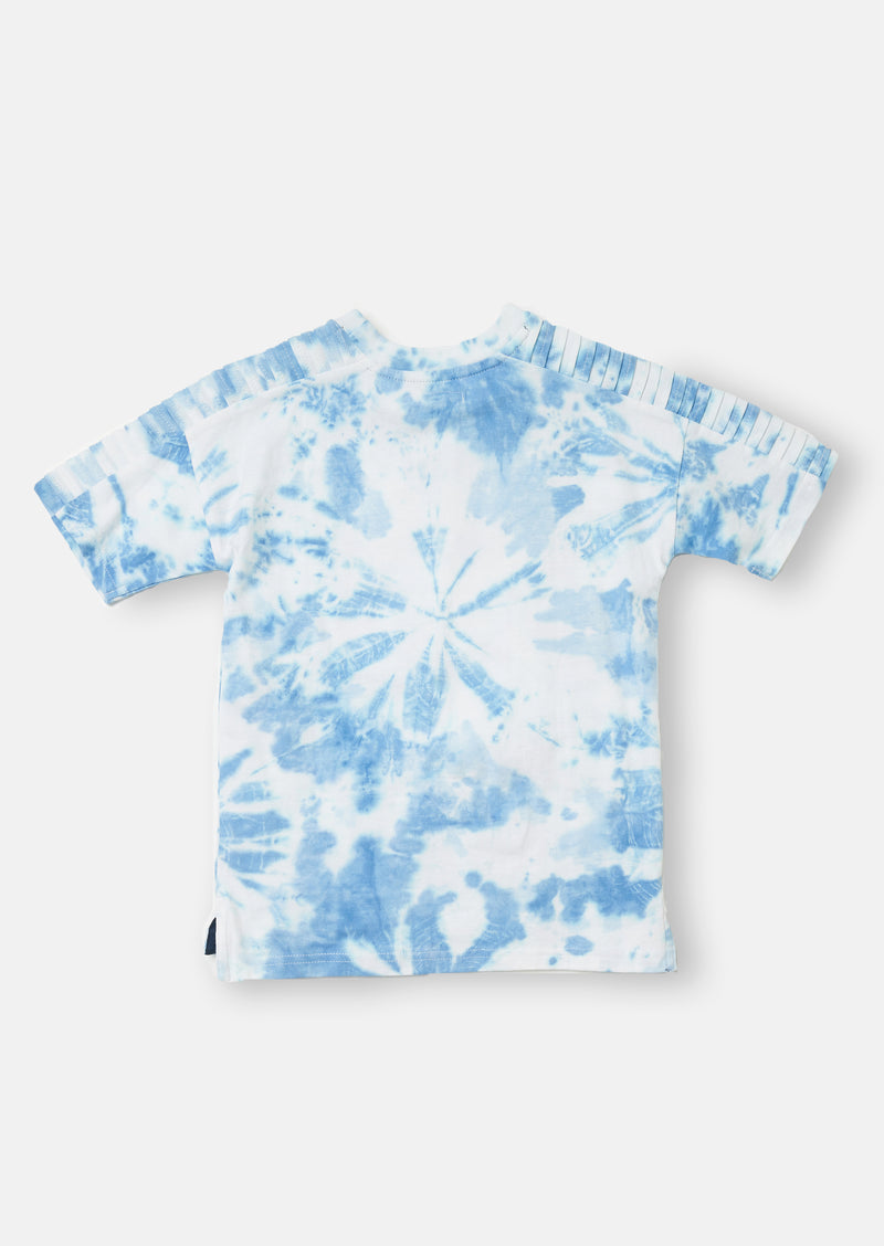 Boys Tie Dye Printed Round Neck Blue T-Shirt