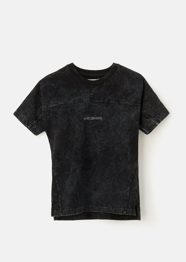 Boys Black Acid Wash Round Neck T-Shirt