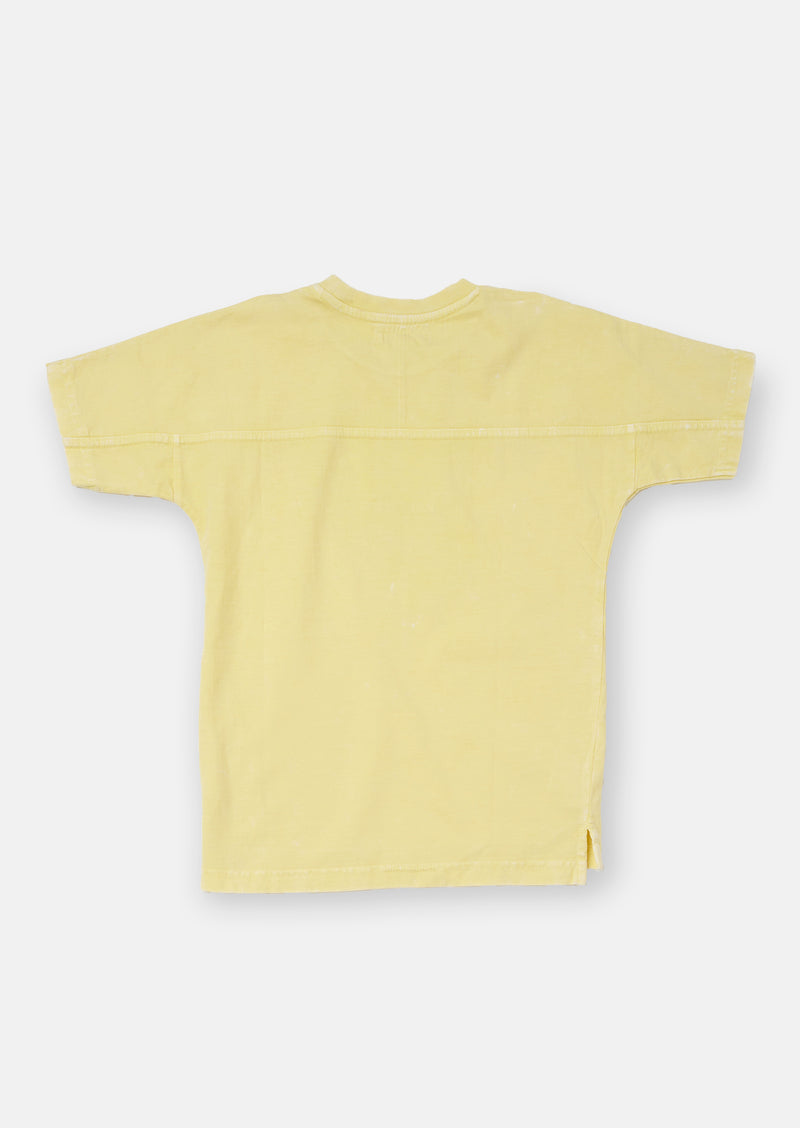Boys Yellow Acid Wash Round Neck T-Shirt