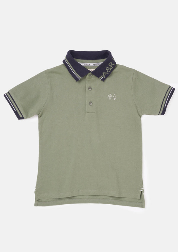 Boys Green Polo Collar Cotton T-Shirt