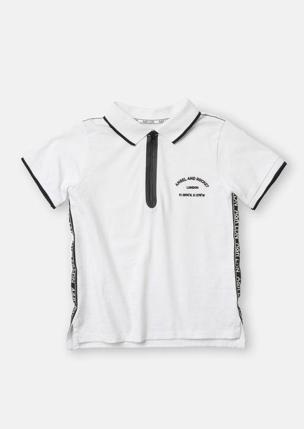 Boys White Sporty Polo Collar T-Shirt