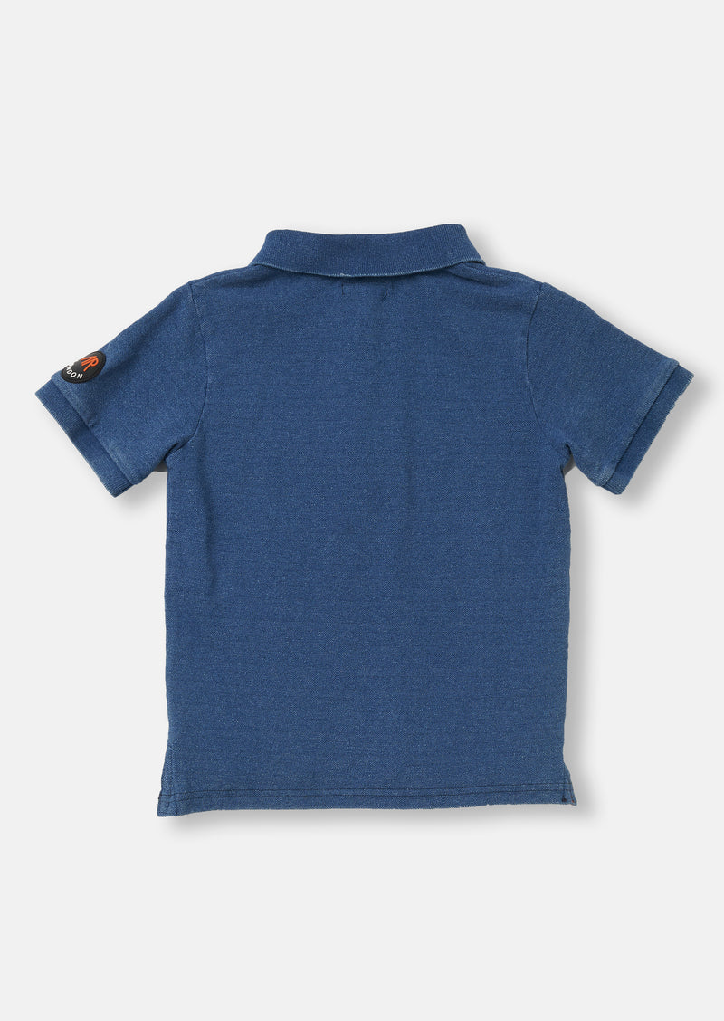 Boys Denim Wash Polo Collar Cotton T-Shirt