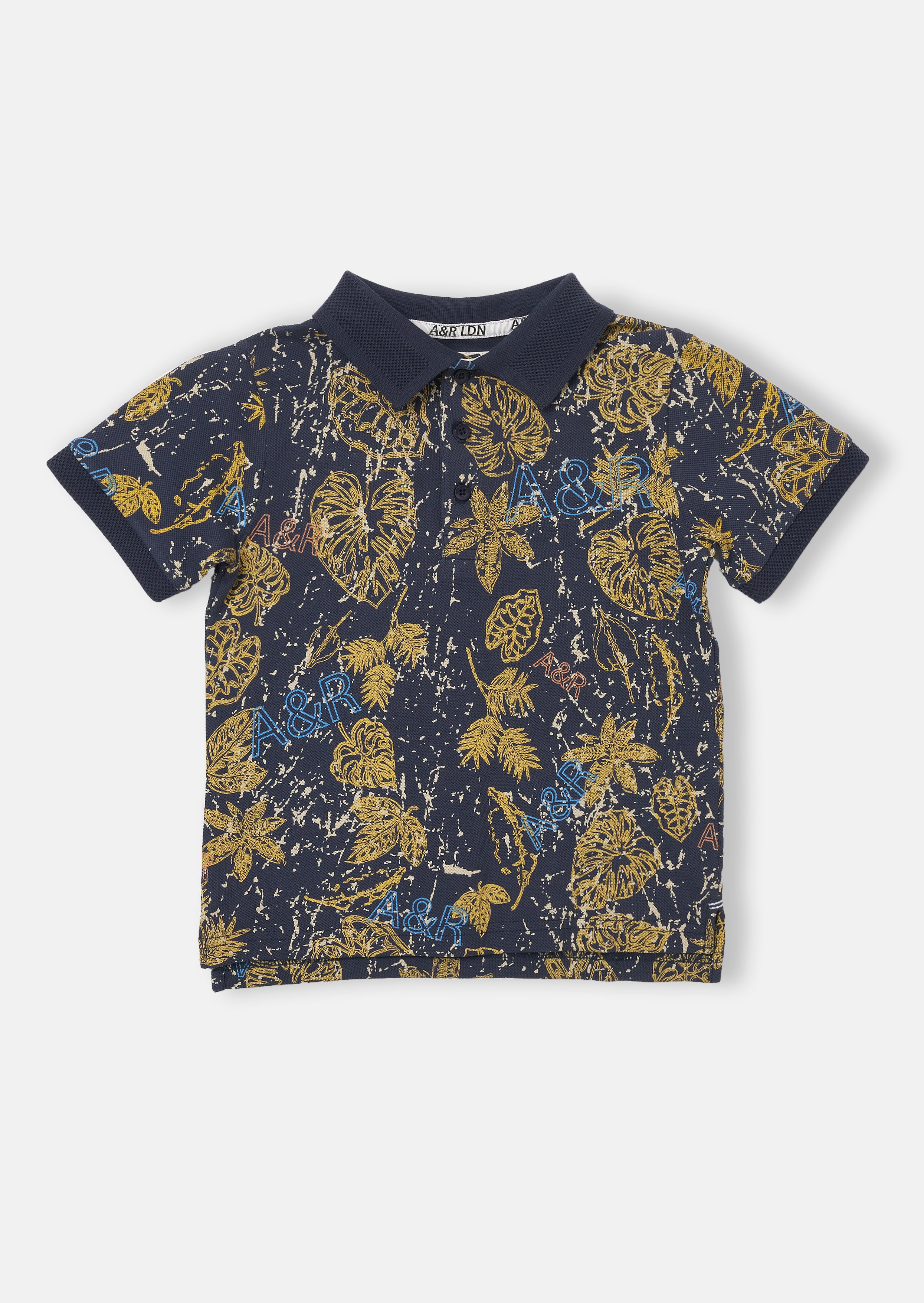 Boys Tropical Printed Polo Collar Cotton T-Shirt