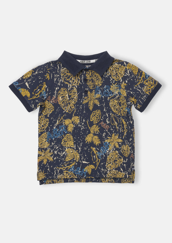 Boys Tropical Printed Polo Collar Cotton T-Shirt