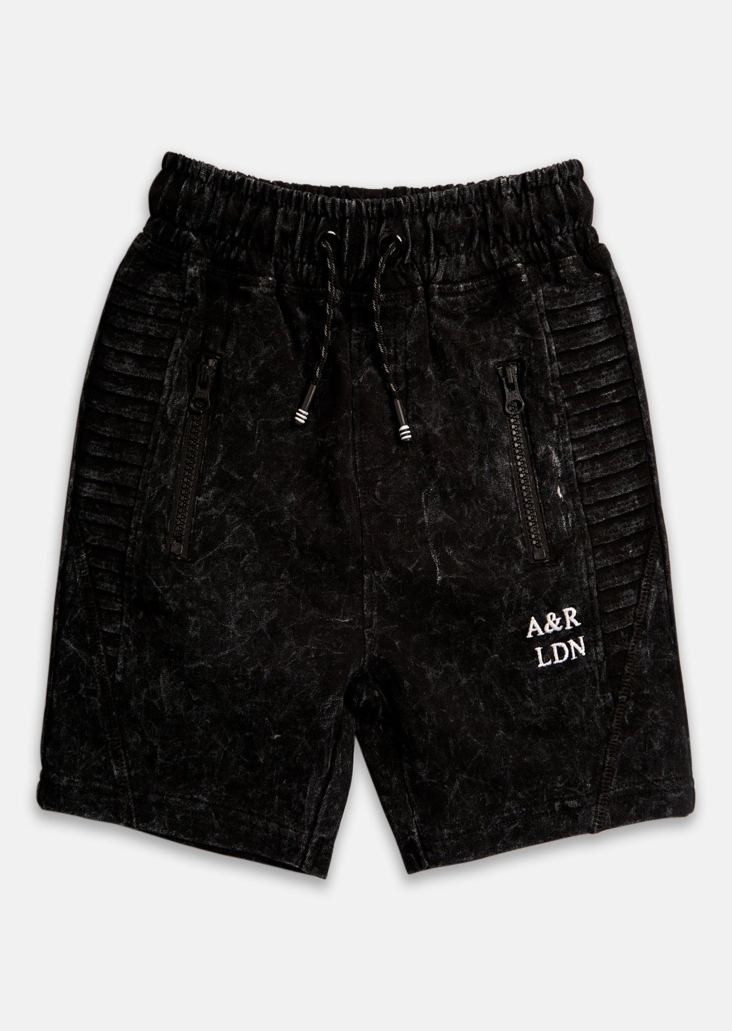 Boys Acid Wash Black Shorts