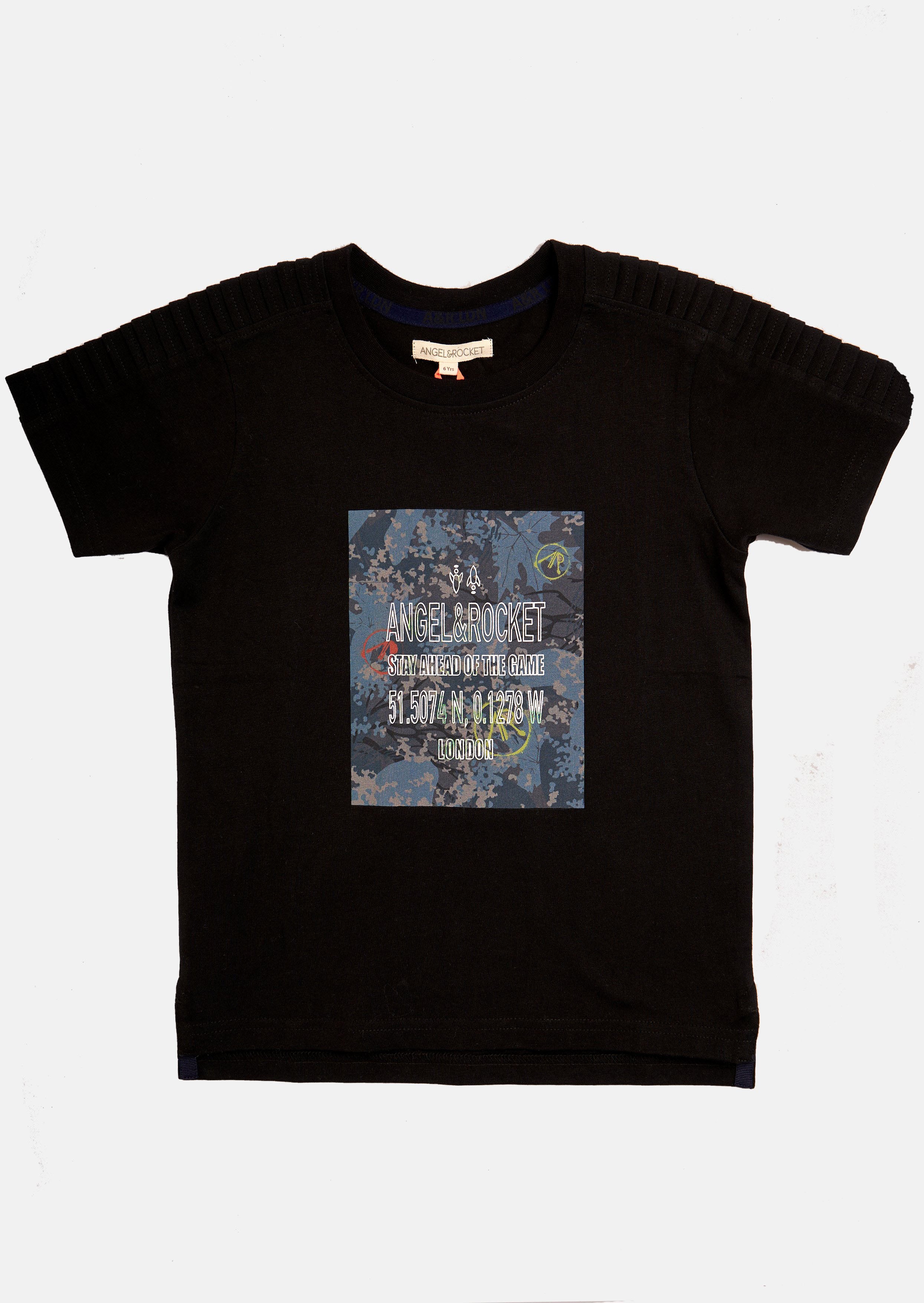 Boys Black Brand Printed Graphic T-Shirt