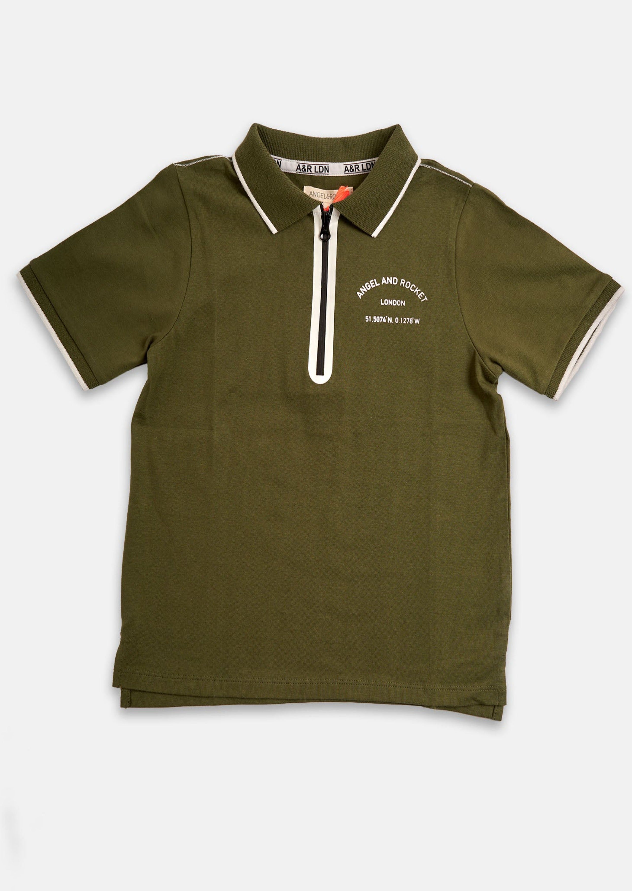 Boys Sporty Polo Collar Green T-Shirt