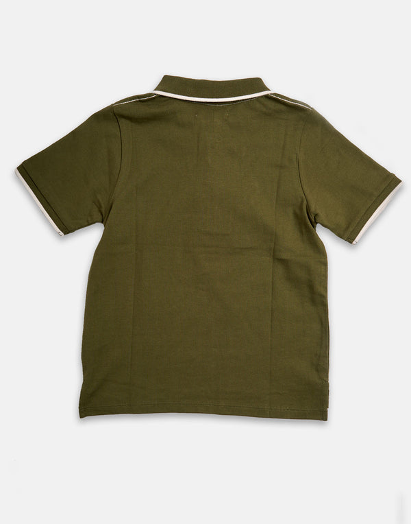 Boys Sporty Polo Collar Green T-Shirt