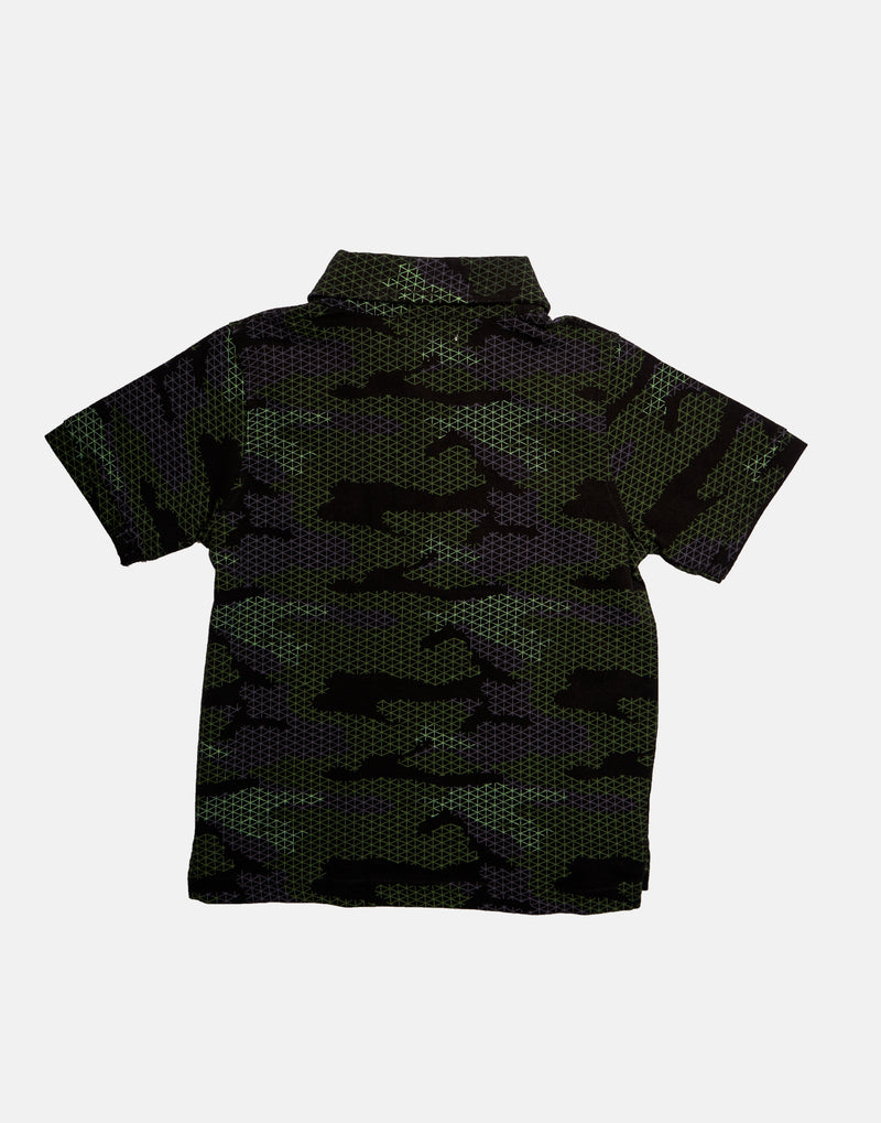 Boys Digital Camo Printed Polo Collar T-Shirt