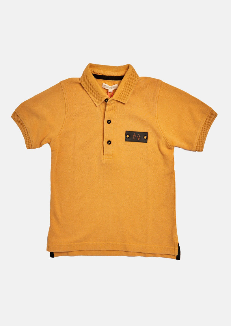 Boys Solid Yellow Polo Collar Cotton T-Shirt