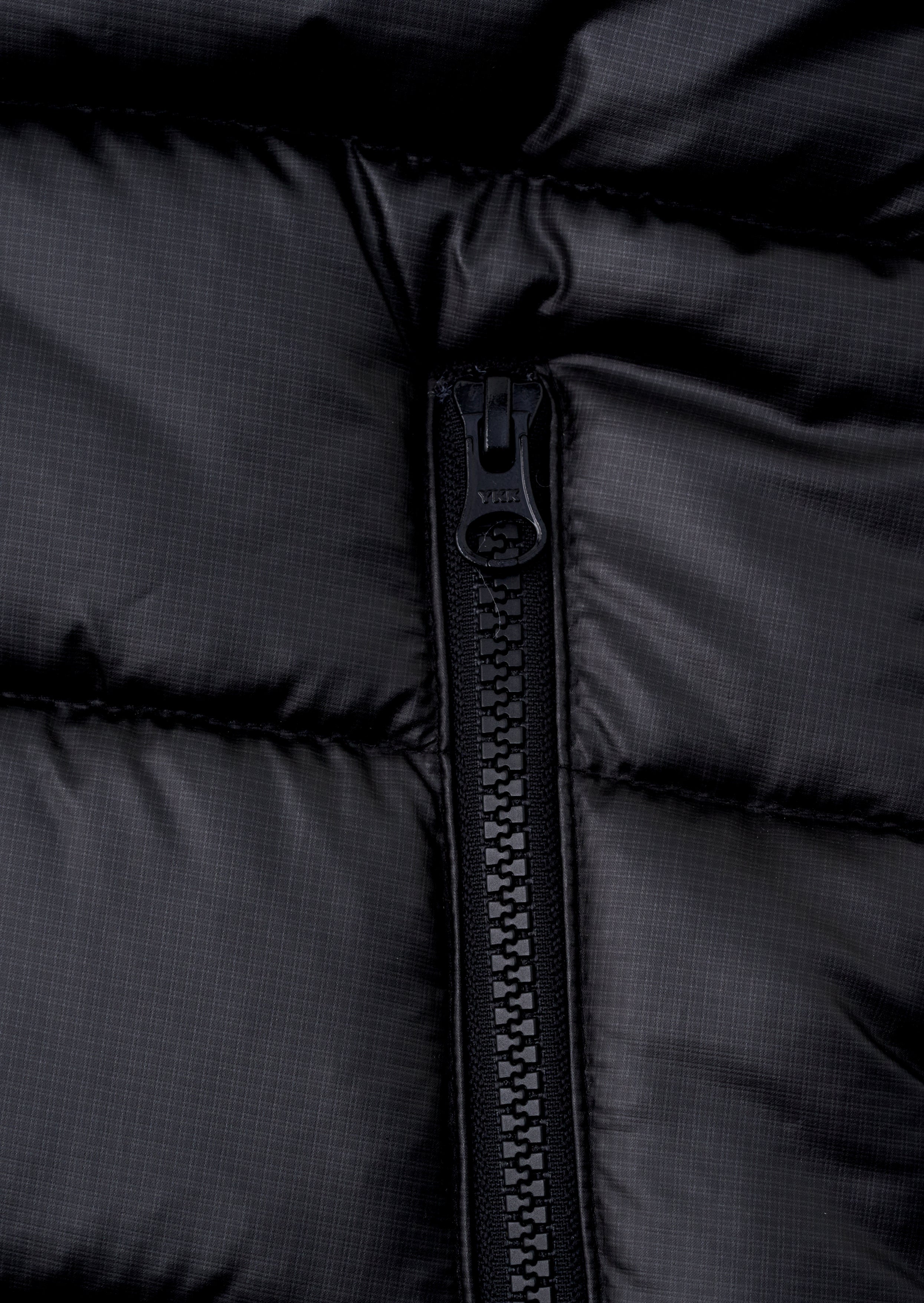 Boys Solid Black Puffa Jacket with Zipper