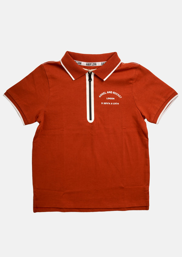 Boys Sporty Polo Collar Brown T-Shirt