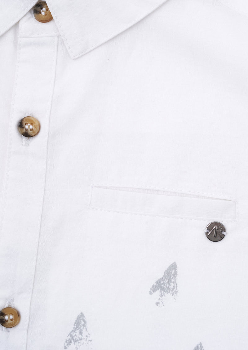 Boys Rocket Printed Full Sleeve Cotton White Shirt