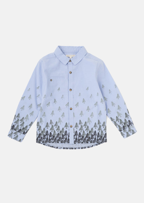 Boys Rocket Printed Full Sleeve Cotton Blue Shirt